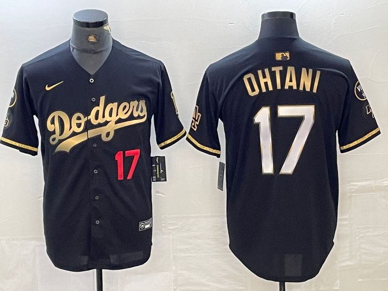 Men Los Angeles Dodgers #17 Ohtani Black Gold Fashion Nike Game MLB Jersey style 6